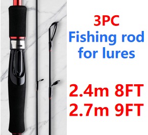 (P2) 3PC fishing rod for lure fishing 2.7m(9ft) with M/MH DOUBLE tips