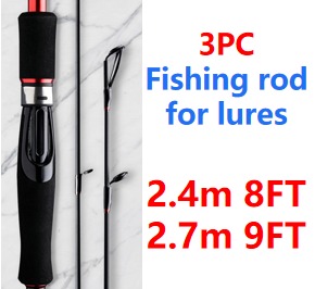 P2) 3PC fishing rod for lure fishing 2.7m(9ft) with M/MH DOUBLE
