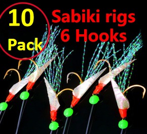 Black Anchor 10 Packs Sabiki Rigs | Saltwater Fishing Sharp Bait Hook Rig | Size #4, Size #6, or Size #8